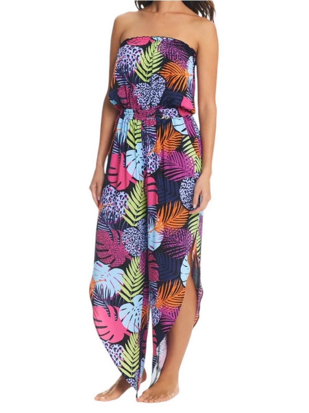 Bar III Tropical Strapless Maxi Dress Cover-Up | Size Medium | Pockets